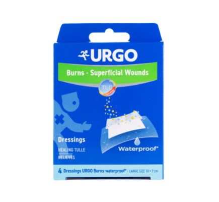 URGO BURNS WATERPROOF – BĂNG CÁ NHÂN TIỆT TRÙNG, CHỐNG THẤM NƯỚC